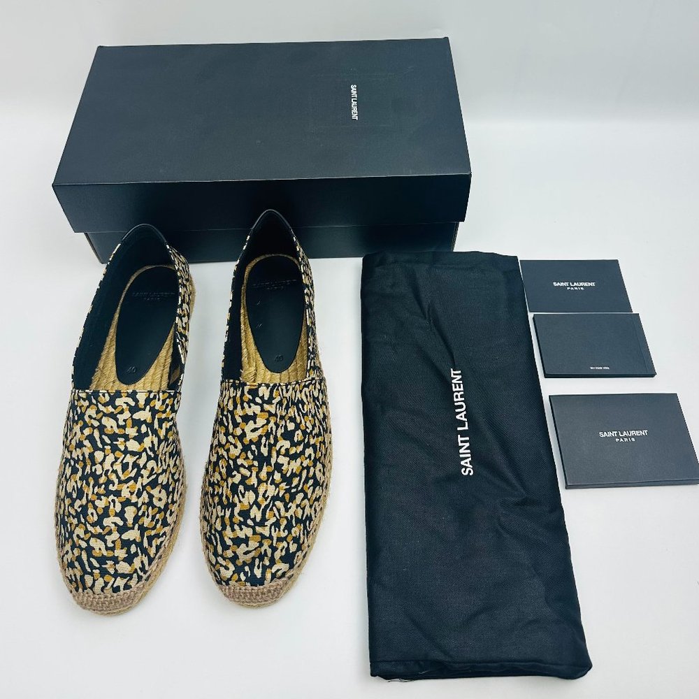 SAINT LAURENT Leopard-print Embroidered Canvas Espadrilles Nero Mult 5 US 35 EU
